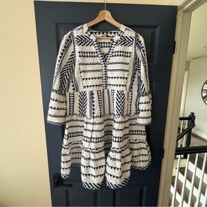 Navy and White Patterned Women's Sweater